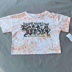 Disney Mickey & friends, girls cropped t-shirt size XS. White & orange tie dye.